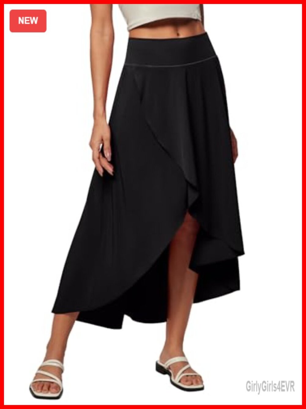 High Waist Wrap Maxi Skirt with Built-in Shorts High Low Ruffle Hem